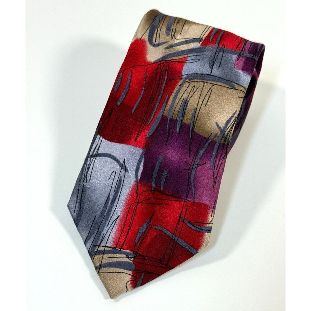 J. Garcia Tie‎ Collection Fifty-Four Scales Abstract Red Purple Gray Silk